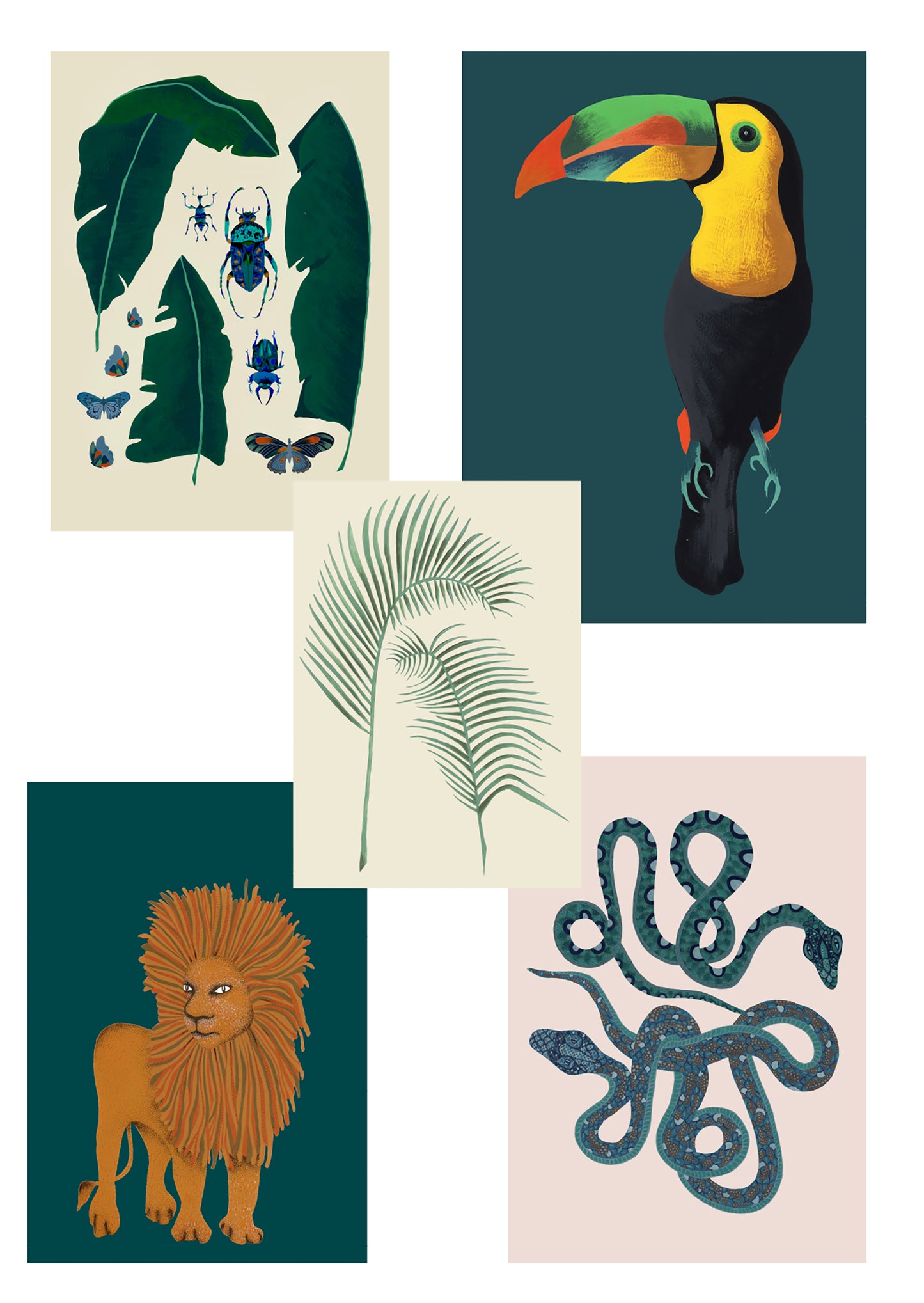 Set of five tropical cards