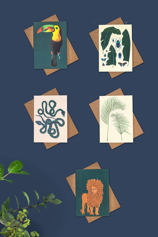 Set of five tropical cards